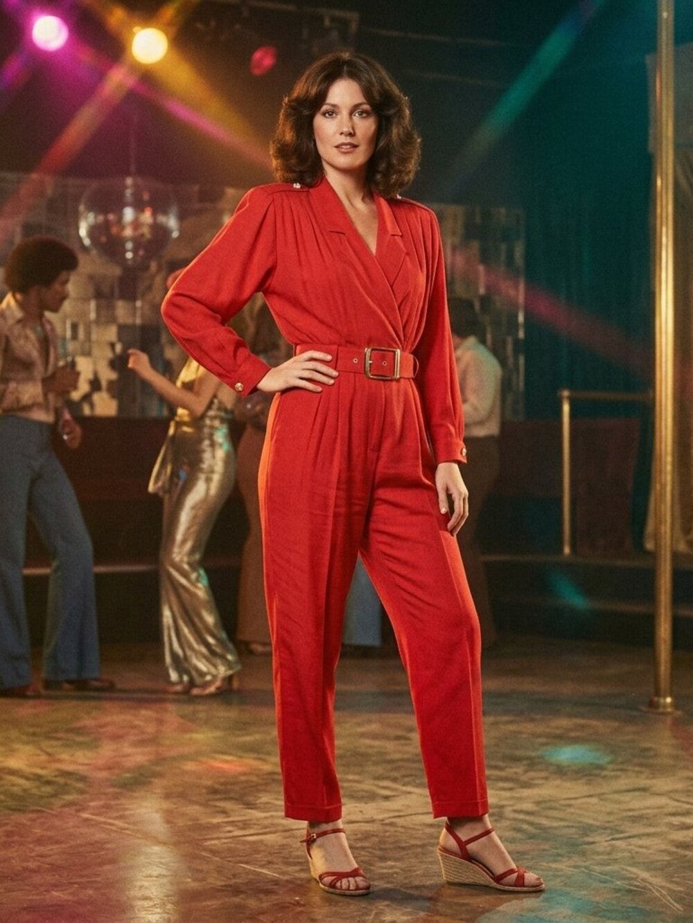 JOAN WALTERS VTG. Playsuit Coveralls Jumper Belted Golden Buttoned Zip Hot Red 4